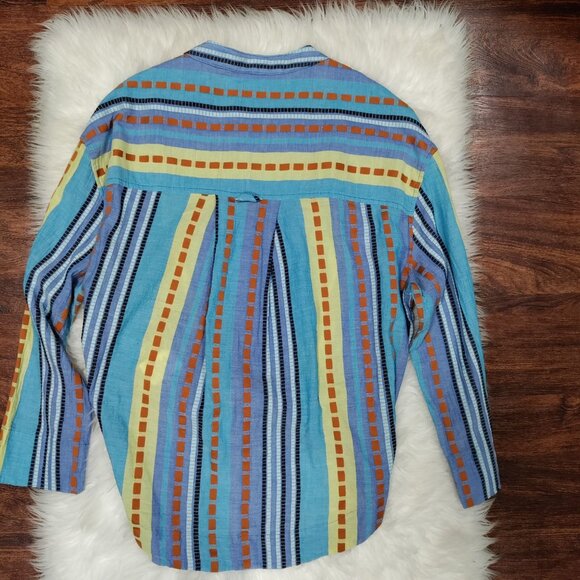 NWT Pearl & Caviar Blue Striped Rustic Lagenlook Alonissos ZAKAR Shirt Size S - Picture 3 of 12